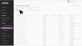 Document center in Xello. The cursor is highlighting the Imported tab.